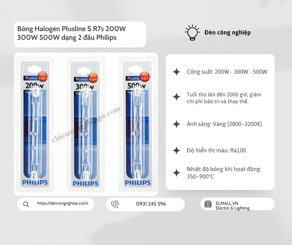 Bóng Halogen Plusline S R7s 200W 300W 500W dạng 2 đầu Philips