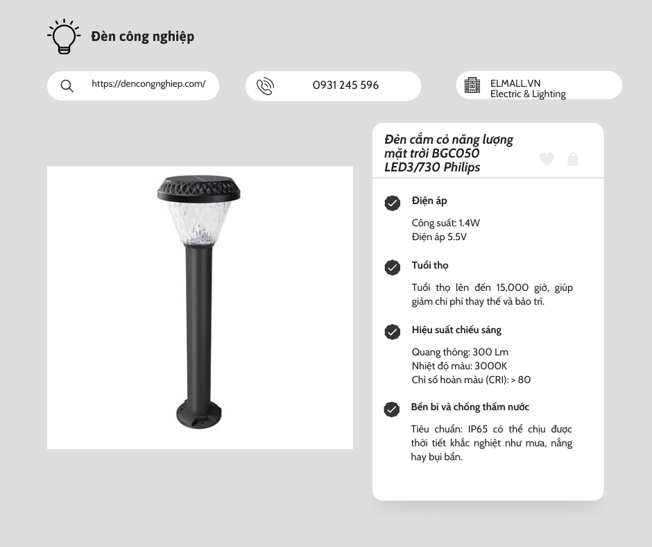 Đèn cắm cỏ năng lượng mặt trời BGC050 LED3730 Philips