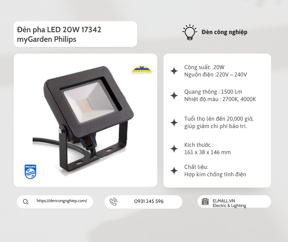 Đèn pha LED 20W 17342 myGarden Philips