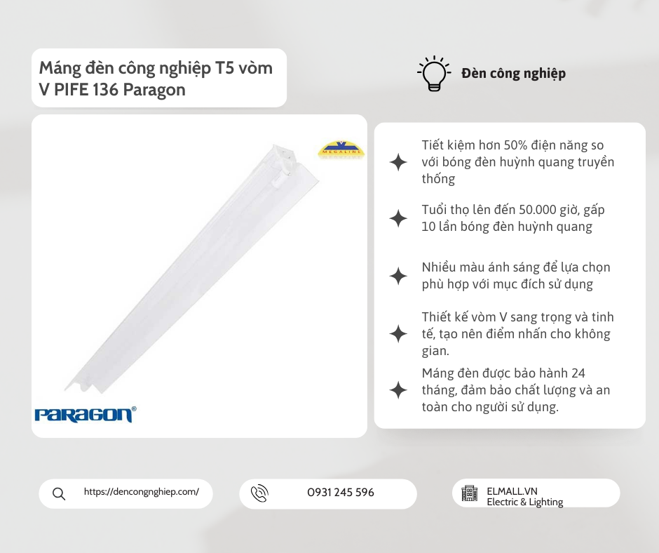 Máng đèn công nghiệp T5 vòm V PIFE 136 Paragon 2 Máng đèn công nghiệp T5 vòm V PIFE 136 Paragon