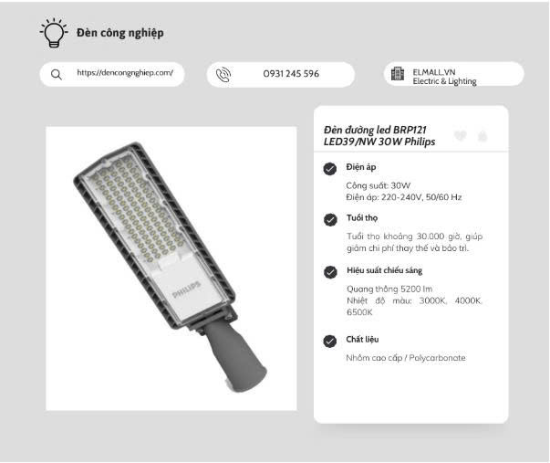 Đèn đường led BRP121 LED39/NW 30W Philips 3 Tiêu chuẩn bảo vệ vượt trội