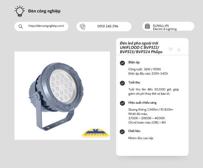 Đèn led pha ngoài trời UNIFLOOD C BVP322/ BVP323/ BVP324 Philips 3 Tiêu chuẩn bảo vệ cao