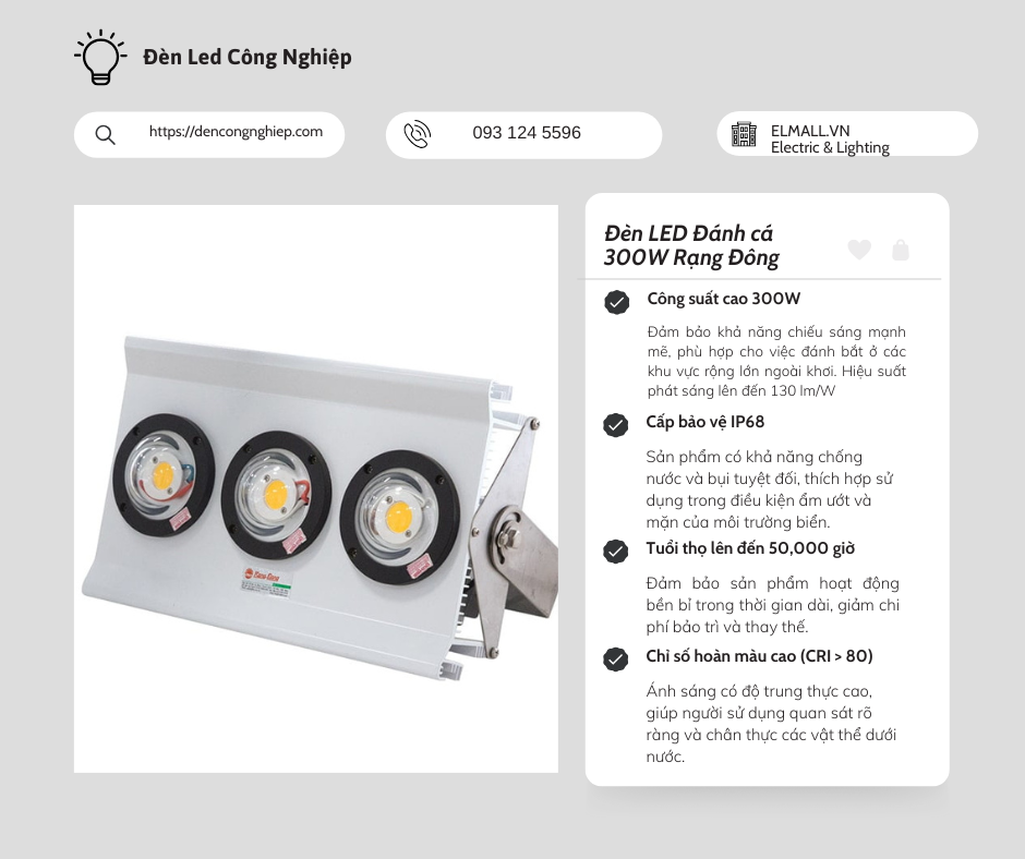 Đèn LED Đánh cá 300W Rạng Đông