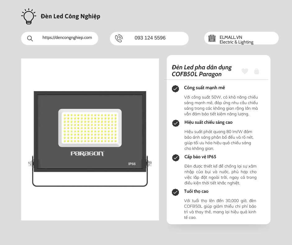 Đèn Led pha dân dụng COFB50L Paragon