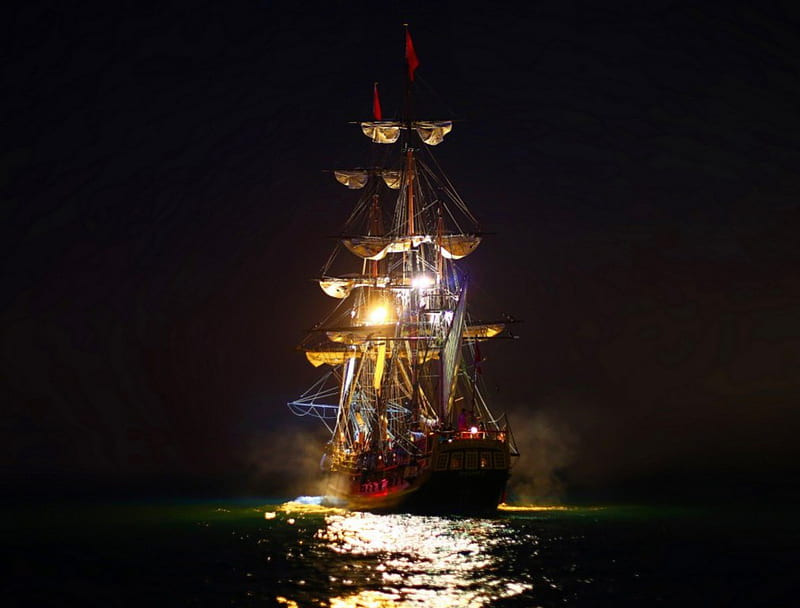 HD wallpaper ship water nights lights sea sail