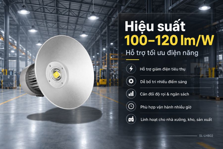 Đèn nhà xưởng OEM SL-LHB02-50 đạt hiệu suất 100–120 lm/W