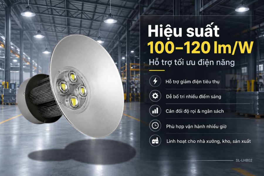 Đèn nhà xưởng OEM SL-LHB02-200 đạt hiệu suất 100–120 lm/W