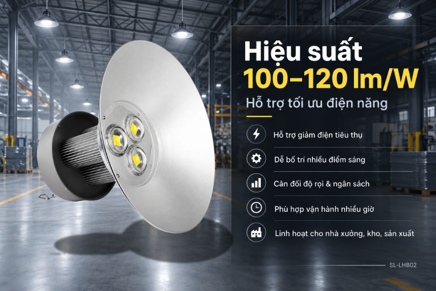 Đèn nhà xưởng OEM SL-LHB02-150 đạt hiệu suất 100–120 lm/W