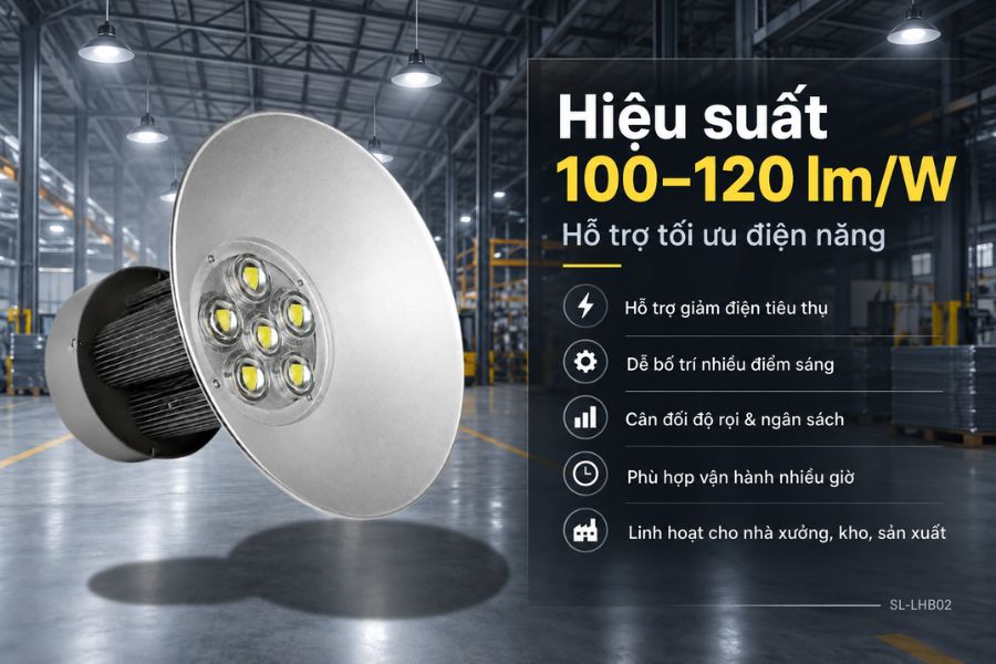 Đèn nhà xưởng OEM SL-LHB02-300 đạt hiệu suất 100–120 lm/W
