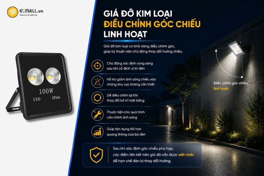 SL-DPL02-100 được trang bị giá đỡ kim loại có khả năng điều chỉnh góc, giúp kỹ thuật viên chủ động thay đổi hướng chiếu trong quá trình thi công.