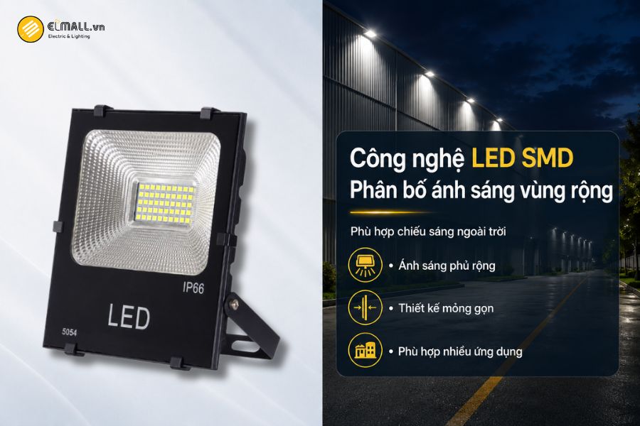 Đèn LED pha kim cương SMD - Eco OEM SL-DPL04-50EC sử dụng công nghệ LED SMD – Surface Mounted Device, trong đó nhiều chip LED được bố trí trực tiếp trên bề mặt mạch.