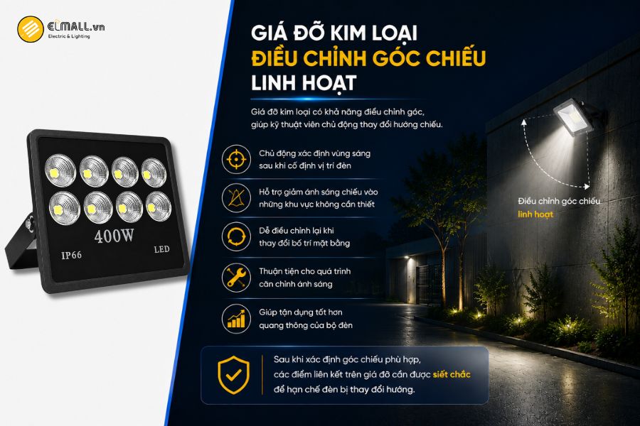 Đèn LED pha chén vuông OEM SL-DPL02-400 được trang bị giá đỡ kim loại có thể điều chỉnh góc