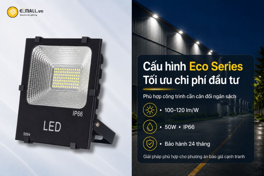 Đèn LED pha kim cương SMD - Eco OEM SL-DPL04-100EC thuộc nhóm Eco Series, phù hợp với các công trình cần kiểm soát ngân sách nhưng vẫn yêu cầu những thông số cơ bản cho chiếu sáng ngoài trời.