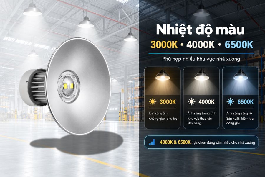 SL-LHB02-100 có ba lựa chọn nhiệt độ màu gồm 3000K, 4000K và 6500K, giúp sản phẩm phù hợp với nhiều không gian sử dụng.
