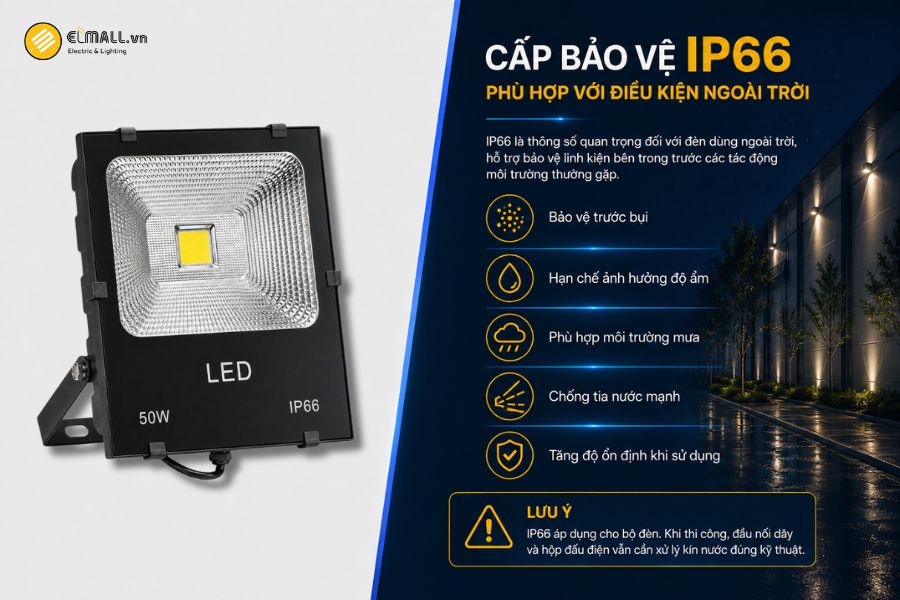 SL-DPL03-50 đạt cấp bảo vệ IP66, một thông số quan trọng đối với đèn được thiết kế cho môi trường ngoài trời.