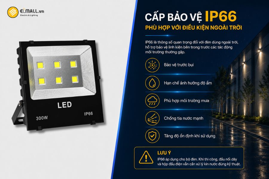 SL-DPL03-300 đạt cấp bảo vệ IP66, phù hợp với các khu vực lắp đặt ngoài trời thường xuyên tiếp xúc với bụi, độ ẩm, nước mưa và điều kiện thời tiết thay đổi.