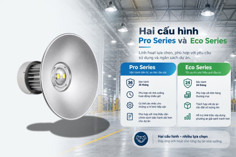 SL-LHB02-100 được cung cấp với hai lựa chọn Pro Series và Eco Series, giúp khách hàng chủ động hơn khi cân đối giữa yêu cầu sử dụng và ngân sách.