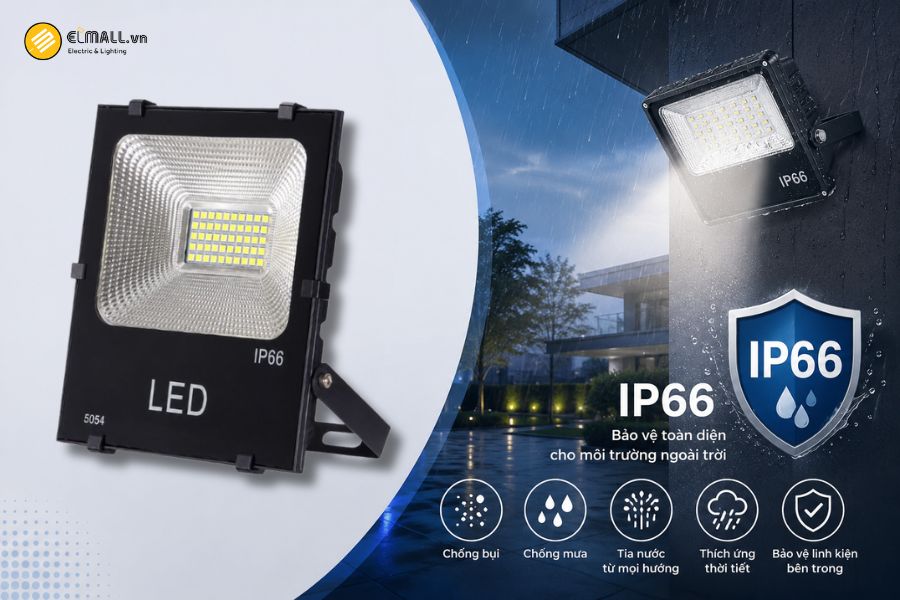 Đèn LED pha kim cương SMD - Eco OEM SL-DPL04-50EC đạt cấp bảo vệ IP66, giúp tăng khả năng bảo vệ các linh kiện bên trong trước tác động của bụi và nước trong điều kiện sử dụng ngoài trời.