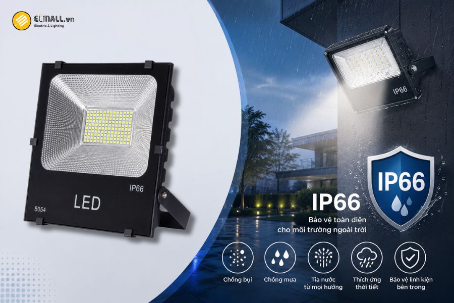 Đèn LED pha kim cương SMD - Eco OEM SL-DPL04-150EC đạt cấp bảo vệ IP66, giúp tăng khả năng bảo vệ các linh kiện bên trong trước tác động của bụi và nước trong điều kiện sử dụng ngoài trời.