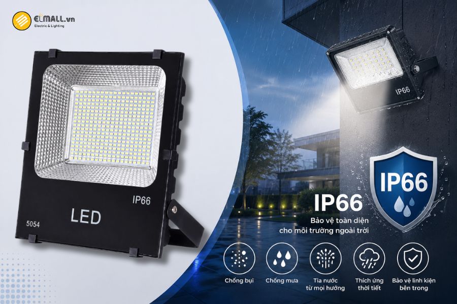 Đèn LED pha kim cương SMD - Eco OEM SL-DPL04-200EC đạt cấp bảo vệ IP66, giúp bảo vệ các linh kiện bên trong trước tác động của bụi và nước trong điều kiện sử dụng ngoài trời.