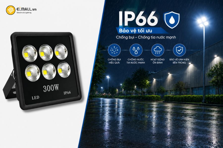 SL-DPL02-300 đạt cấp bảo vệ IP66, phù hợp với môi trường ngoài trời, nơi đèn thường xuyên tiếp xúc với bụi, hơi ẩm, nước mưa và điều kiện thời tiết thay đổi.