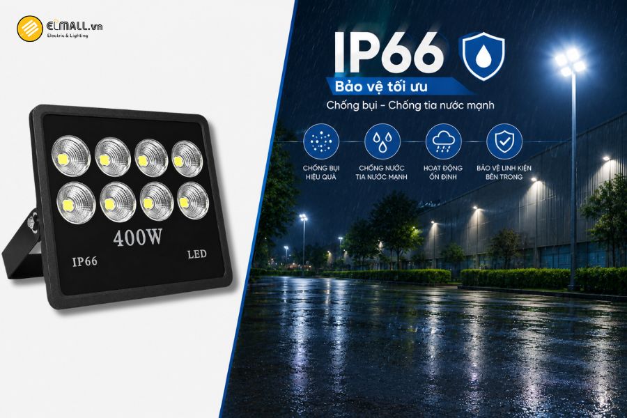 SL-DPL02-400 đạt cấp bảo vệ IP66, phù hợp với các khu vực ngoài trời thường xuyên tiếp xúc với bụi, hơi ẩm, nước mưa và điều kiện thời tiết thay đổi.