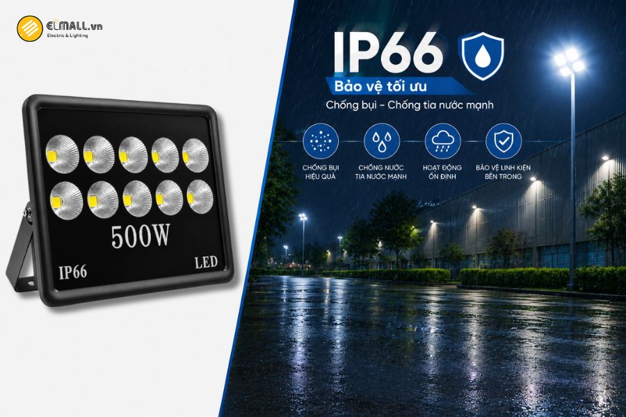 SL-DPL02-500 đạt cấp bảo vệ IP66, phù hợp với điều kiện lắp đặt ngoài trời, nơi đèn thường xuyên tiếp xúc với bụi, hơi ẩm, nước mưa và sự thay đổi thời tiết.