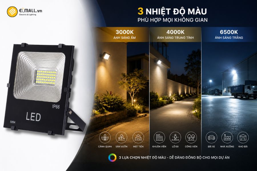 Đèn LED pha kim cương SMD - Eco OEM SL-DPL04-50EC có ba lựa chọn nhiệt độ màu gồm 3000K, 4000K và 6500K, giúp sản phẩm phù hợp với nhiều mục tiêu chiếu sáng khác nhau.