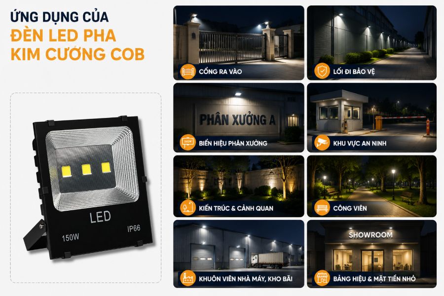 Ứng dụng của đèn LED pha kim cương COB 150W SL-DPL03-150