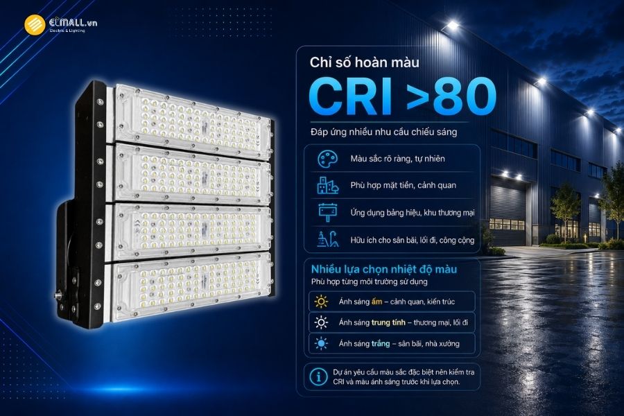 Đèn LED pha module OEM SL-DPL01-200 có chỉ số hoàn màu CRI >80 và nhiều lựa chọn nhiệt độ màu cho từng khu vực