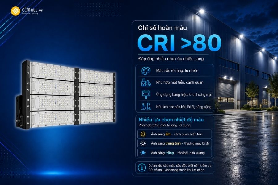 Đèn LED pha module OEM SL-DPL01-400 có chỉ số hoàn màu CRI >80 và nhiều lựa chọn nhiệt độ màu