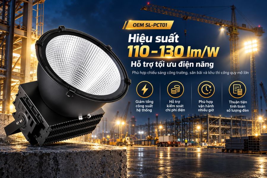Đèn pha chiếu cẩu OEM SL-PCT01-200 đạt hiệu suất 110–130 lm/W