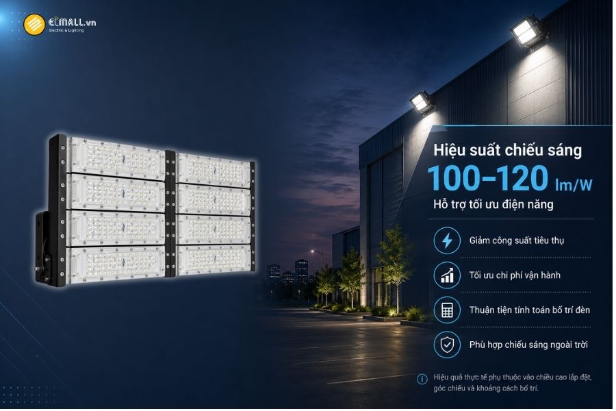 Đèn LED pha module OEM SL-DPL01-400 có hiệu suất phát sáng khoảng 100–120 lm/W