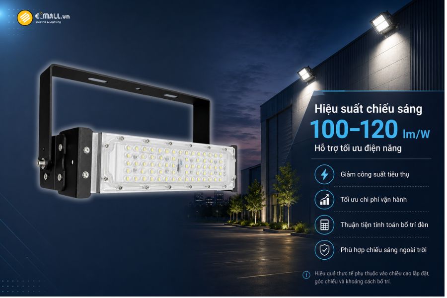 Đèn LED pha module OEM SL-DPL01-50 có hiệu suất phát sáng đạt 100–120 lm/W