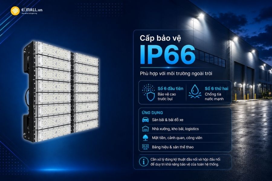 Đèn LED pha module OEM SL-DPL01-800 đạt cấp bảo vệ IP66 giúp tăng khả năng bảo vệ các linh kiện bên trong trước tác động của bụi và nước