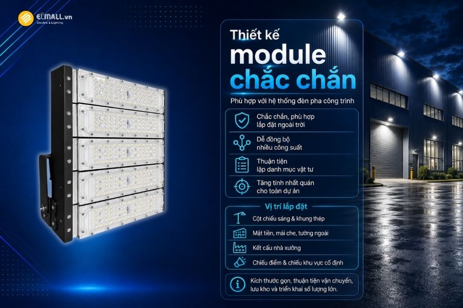 Đèn LED pha module OEM SL-DPL01-250 sử dụng thiết kế dạng module, phù hợp với các dòng đèn pha phục vụ công trình