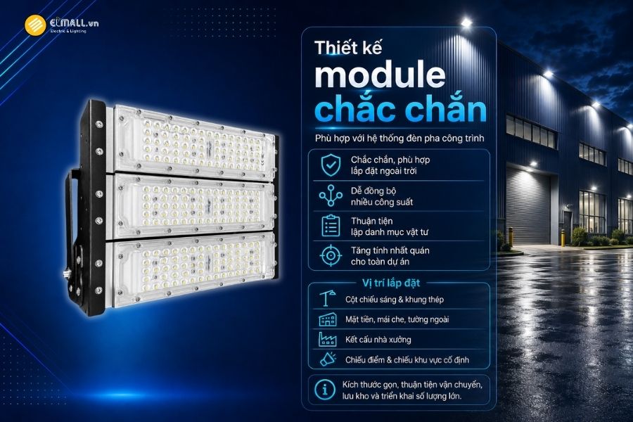 Đèn LED pha module OEM SL-DPL01-150 sử dụng thiết kế dạng module, phù hợp với các dòng đèn pha phục vụ công trình và dự án