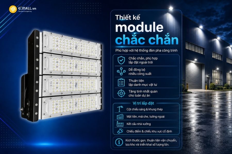 Đèn LED pha module OEM SL-DPL01-200 sử dụng thiết kế dạng module, phù hợp với đặc điểm của các dòng đèn pha phục vụ công trình và dự án