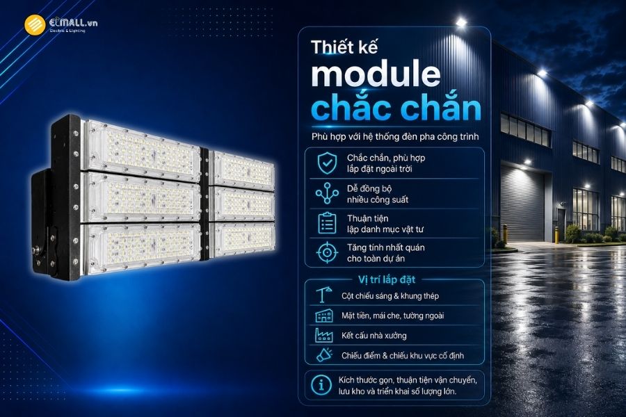 Đèn LED pha module OEM SL-DPL01-300 sử dụng thiết kế dạng module, phù hợp với đặc điểm của các dòng đèn pha phục vụ công trình