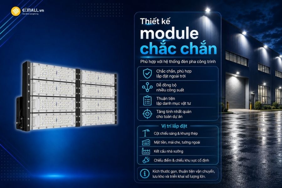 Đèn LED pha module OEM SL-DPL01-400 sử dụng thiết kế dạng module, phù hợp với các hệ thống đèn pha phục vụ công trình và dự án