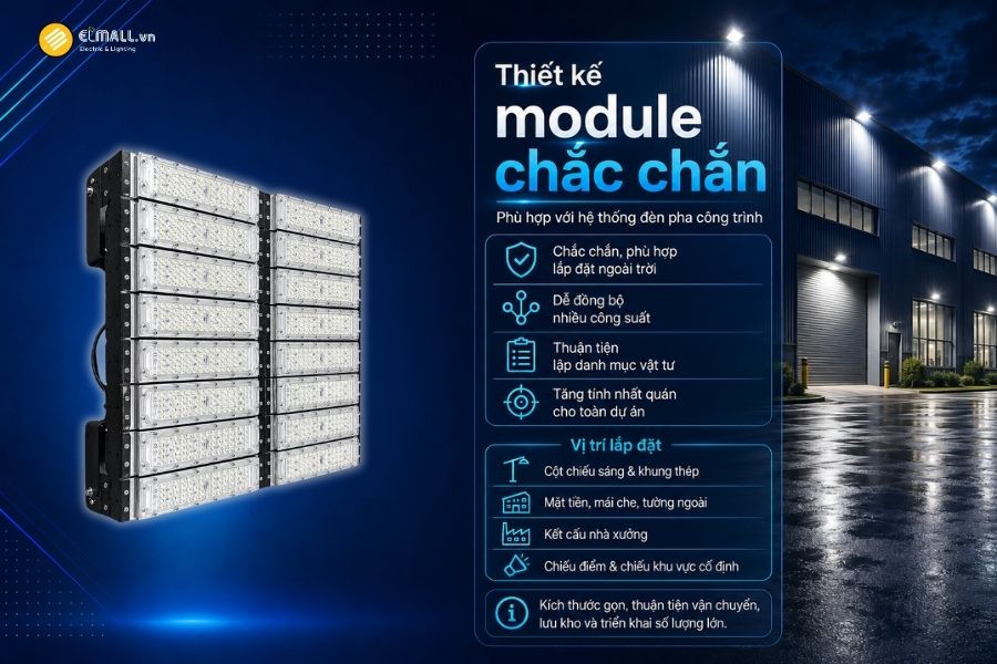 Đèn LED pha module OEM SL-DPL01-800 sử dụng kết cấu dạng module, phù hợp với các dòng đèn pha phục vụ công trình