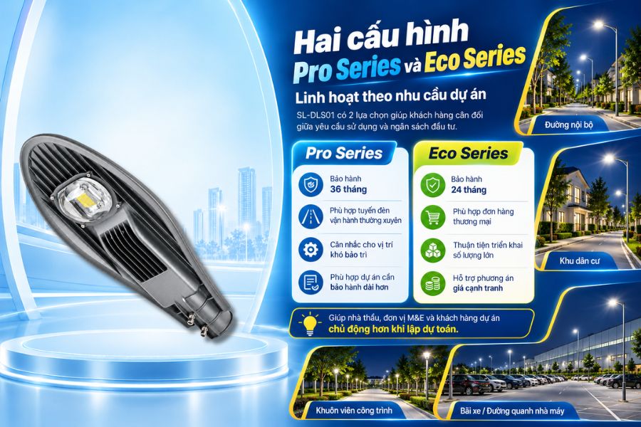 SL-DLS01-50 được cung cấp với hai lựa chọn Pro Series và Eco Series, giúp khách hàng cân đối giữa yêu cầu sử dụng và ngân sách đầu tư.