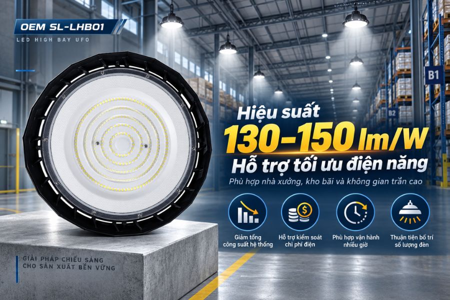 Đèn nhà xưởng UFO OEM SL-LHB01-200 đạt hiệu suất 130–150 lm/W