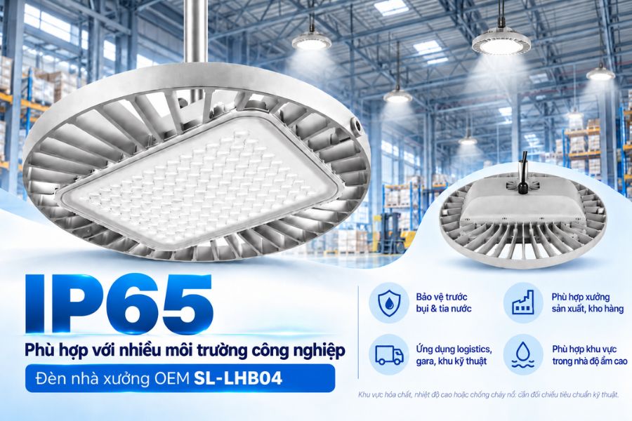 SL-LHB04 đạt cấp bảo vệ IP65, giúp tăng khả năng bảo vệ các linh kiện bên trong trước bụi và tia nước trong điều kiện sử dụng phù hợp.