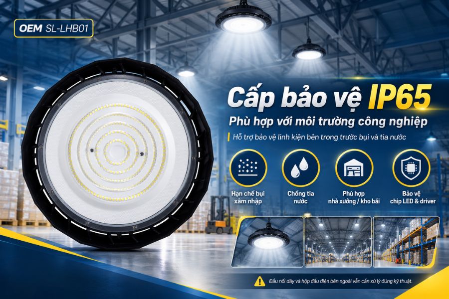 SL-LHB01-200 đạt cấp bảo vệ IP65, giúp tăng khả năng bảo vệ các linh kiện bên trong trước bụi và tia nước trong điều kiện sử dụng phù hợp.