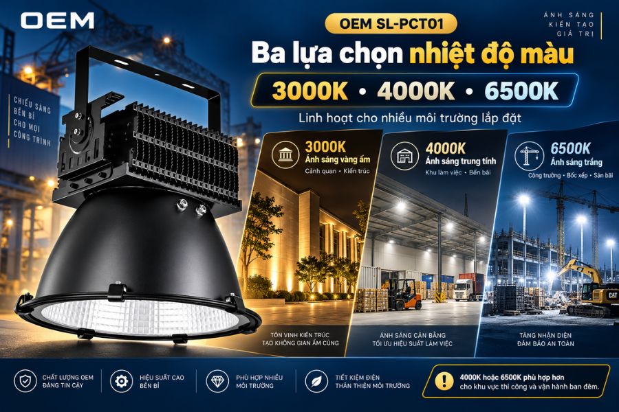 SL-PCT01-200 có ba lựa chọn nhiệt độ màu gồm 3000K, 4000K và 6500K, giúp sản phẩm có thể sử dụng trong nhiều môi trường khác nhau.