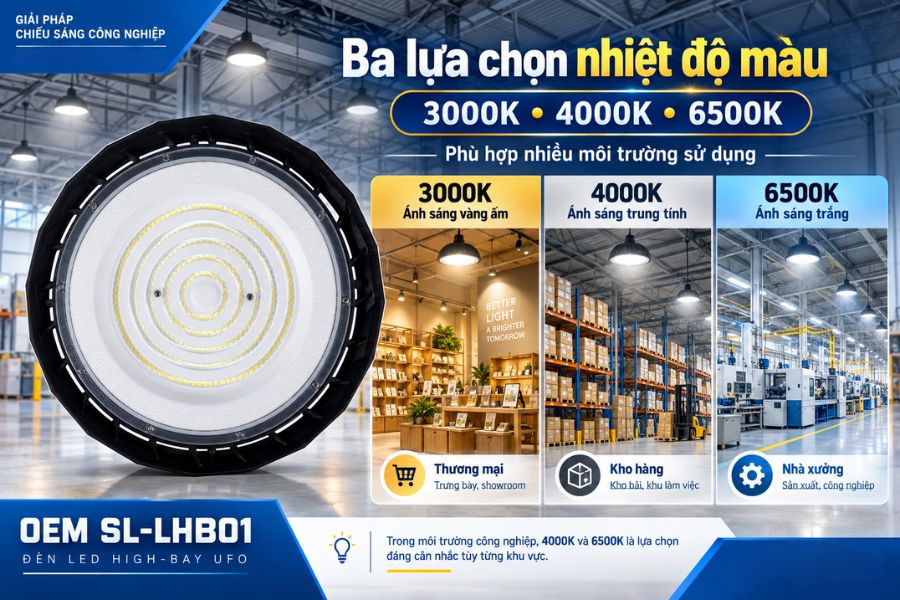 SL-LHB01-200 có ba lựa chọn nhiệt độ màu gồm 3000K, 4000K và 6500K, giúp sản phẩm phù hợp với nhiều môi trường sử dụng khác nhau.