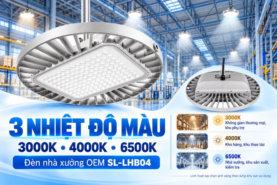 SL-LHB04 có ba lựa chọn nhiệt độ màu gồm 3000K, 4000K và 6500K, giúp sản phẩm linh hoạt hơn khi triển khai cho nhiều khu vực.