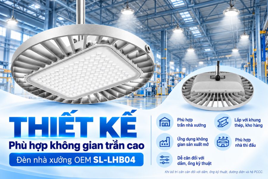 SL-LHB04-100 có đường kính tương đối rộng trong khi chiều cao thân đèn được giữ gọn.