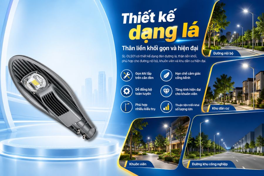Thiết kế thân liền khối cũng giúp tạo cảm giác chắc chắn và phù hợp với các dự án cần đồng thời quan tâm đến hiệu quả chiếu sáng và tính thẩm mỹ của hệ thống.